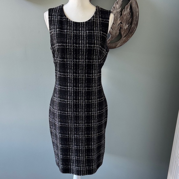 Calvin Klein Black and White Checkered Midi Dress - Picture 1 of 5